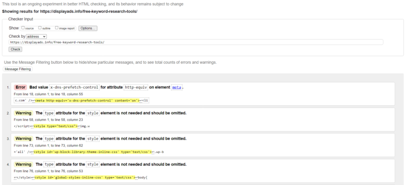 W3C Page HTML Validation Checker
